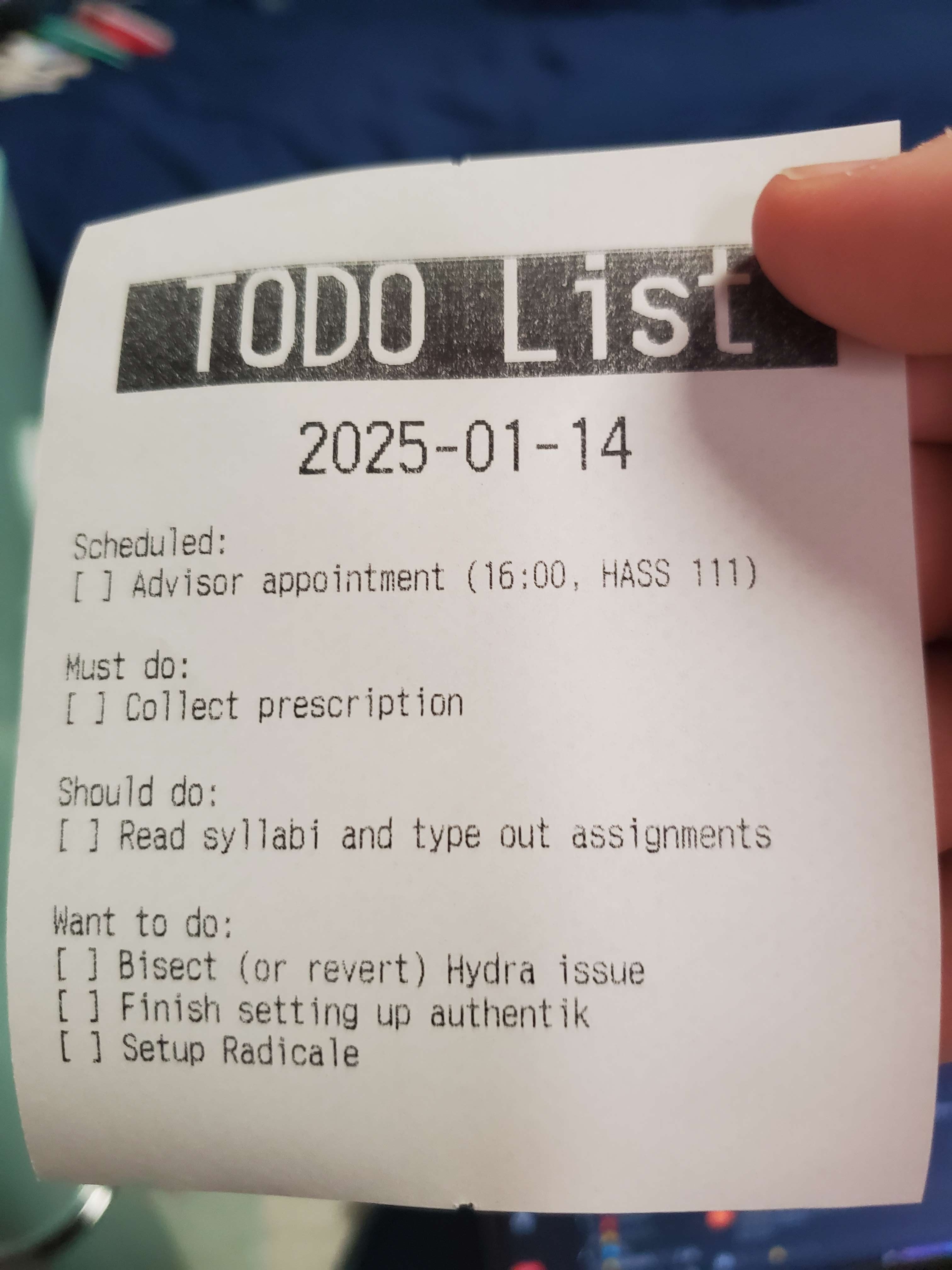 Printed to-do list receipt